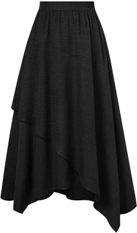 Belle Poque Schwarzer Rock Damen Lässige Vielseitige Röcke für Kirche Büro und Arbeit Festival Rock Damen Maxiröcke mit Taschen Schwarz 2XL