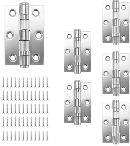SOUJAP 6 Pcs 3 Inch Door Hinge, 75mm Stainless Steel Ball Bearing Folding Butt Hinges with Screws for Wooden Internal External Doors, Silver