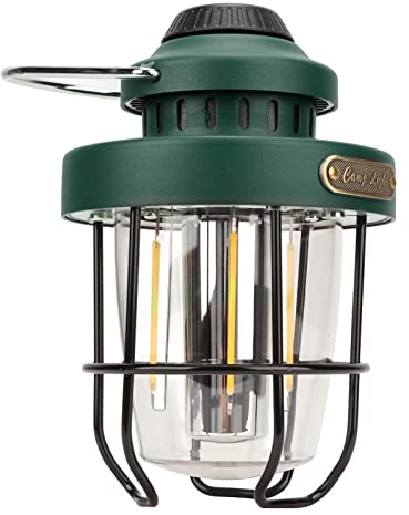 Generic Linterna de Campamento LED Vintage, Linterna de Campamento Portátil de Luz Suave Camping Multifuncional C Tipo de Cargador Rápido Puerto de Cargador Rápido con Hebilla Flexible para Al Aire