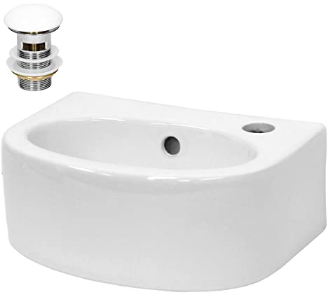 LuxeBath Waschbecken Keramik Weiß 355x255x130 mm oval mit Ablaufgarnitur Weiß, Aufsatzwaschbecken mit Überlauf, Aufsatzbecken Aufsatzwaschtisch Waschschale Waschplatz Handwaschbecken für Badezimmer