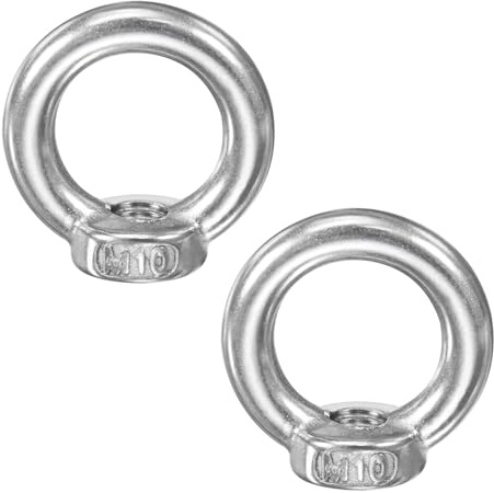 M METERXITY 2-Pcs Ecrou Oeil De Levage M10, 304 Acier Inoxydable Métrique Ecrou Fileté En Forme De Anneau Pour Suspension Lampe Lustre/Balancoire [Ton Argenté]