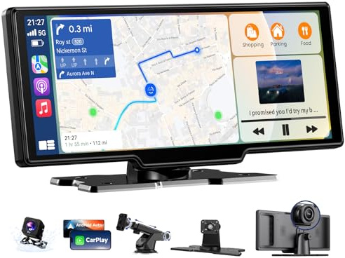 10.26 Inch Carplay Screen for Car, Car Tablet Pro Max 2025 Car Play Screen with 4K Front and 1080P Rear Camera, Wireless CarPlay Android Auto Mirror Link G-Sensor 64G SD AUX FM Bluetooth
