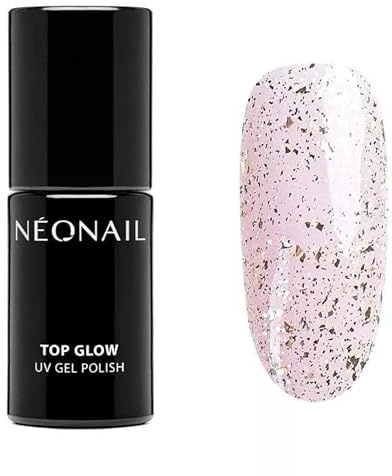 NÉONAIL UV Nagellack - Top Coat Gel UV - Top Glow Gold Flakes 7,2 ml - NÉONAIL Überlack Für Nägel - UV Lack Glitter - Gel Nägel - Nageldesign