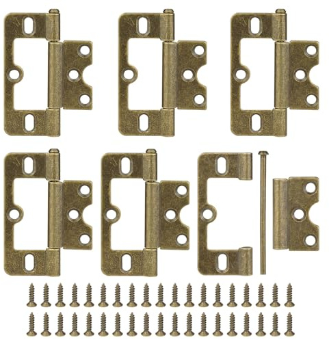 JJWNMLL Door Hinges 6Pcs,Flush Hinges Bronze-76 * 34mm(3 Inch) with Screws | Flush Door Hinge Non-Mortise No Noise Bifold Door Hinge for Cabinet Window Cabinet Wardrobe