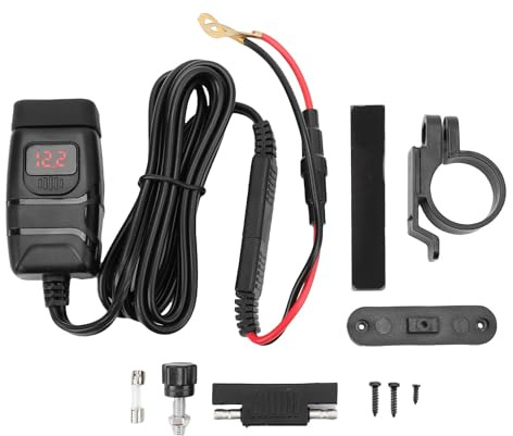 Yosoo Cargador Rápido para Motocicletas DC 12V, Puertos USB Dobles 3.0 de Carga Rápida para Motocicletas con Voltímetro e Interruptor de Encendido/Apagado para Autos, ATV, SUV, (Medidor de Voltaje