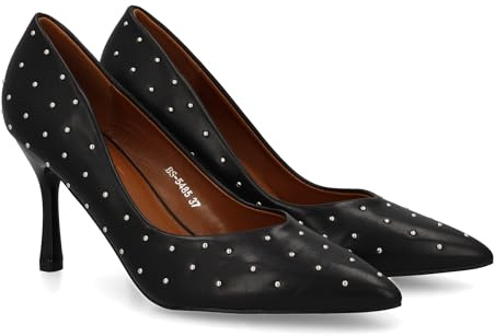 shoes&blues.es 94958 Zapato de Salon para Mujer con Tacon Fino y Alto. Estampado Liso sin Cierre. con Tachuelas metalicas pequenas de Decoracion. Ideales Otono Invierno. Negro Talla 41