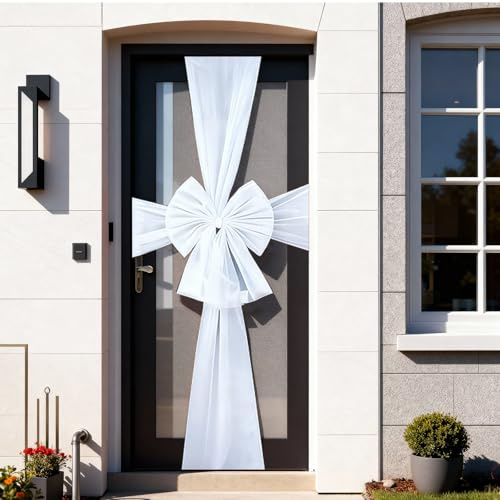 COSORO Large Christmas Bow for Front Door White,Xmas Door Bow with Diamante,Large Outdoor Christmas Decorations,Outside White Giant Bows for Cabinet Tree Wedding Xmas Party Front Porch Decoration