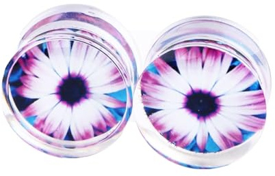 RDSGYZ 2Pcs Tunnels Gauges Set Classy, Chrysanthemum Flower Plugs Earrings Aesthetic Purple 00G(10mm) Acrylic Body Piercing Jewelry Men Women