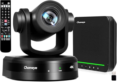 Chameye Ensemble de 4K PTZ Caméra de Conférence avec Haut-Parleur Bluetooth 20X Zoom Suivi Automatique AI USB3.0 HDMI PTZ Caméra Vidéoconférence pour Éducation Teams Zoom (CB201)