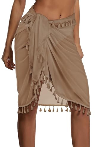 Gosunny Sarong Damen Cover Up Sommer Strand Tuch Durchsichtig Bikini Strandtuch Badeanzüge Beach Wrap(Khaki)