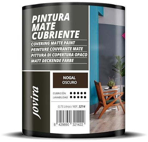 JOVIRA PINTURAS Pintura Mate Cubriente | Colores | Pintura interior-exterior con excelente poder cubriente. (750 Mililitros, Nogal Oscuro)-T