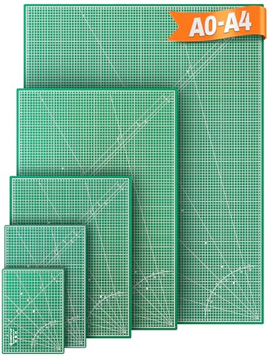 CRAFTUS Schneidematte A1 in Grün - Schneideunterlage groß 60x90cm | Bastelunterlage selbstheilend speziell für Rollschneider - Cutting Mat mit 5-lagigem Schnittschutzkern und Präzisionsraster