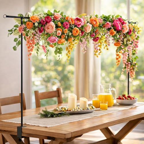 Arco da tavolo, in metallo nero, in metallo, regolabile, 125 cm – 250 cm di lunghezza, morsetto da tavolo, per matrimoni, feste, feste di compleanno, anniversario, decorazione per feste di Pasqua