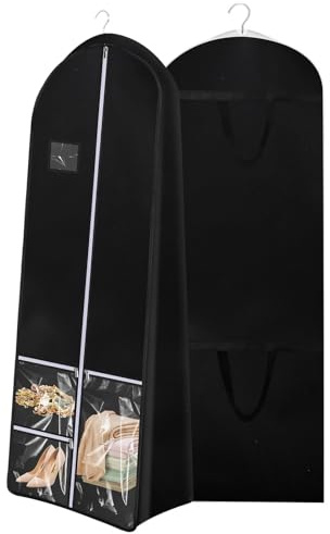 Borsa porta abiti lunga, 180 x 60 cm, con cerniera, pieghevole, con 4 tasche, antipolvere, per abiti da sposa, abiti da sera, cappotti, abiti da sera