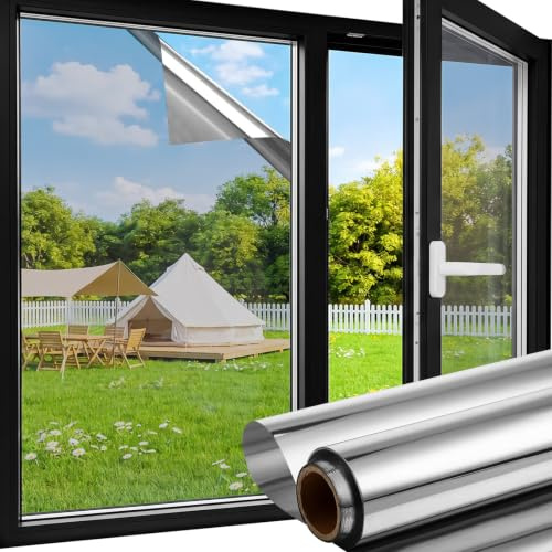 aboveBED Vinilos Espejo para Ventanas 60x200cm, Vinilo Espejo, lámina Solar, privacidad, Adhesiva Anti Calor y UV, Adhesivo Decorativo para Hogar Oficina, Plata