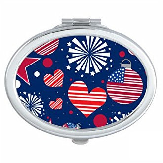 DIYthinker USA Amerika-Flaggen-Liebes-Herz-Stern-Festival Illustration Muster Oval Compact Make-up Taschenspiegel Tragbare Nette kleine Handspiegel