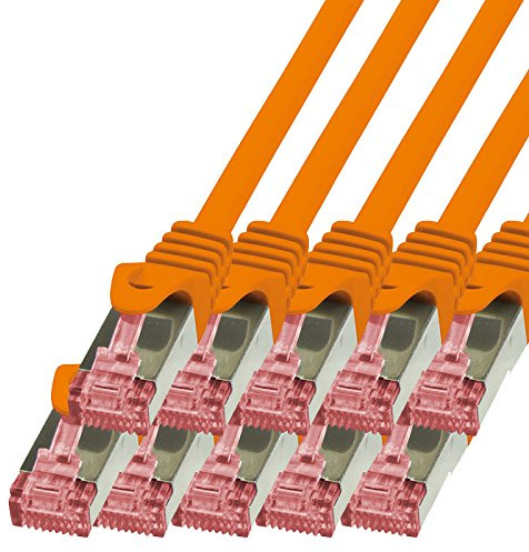 BIGtec Lan Kabel 10 Stück 1m Netzwerkkabel Ethernet Internet Patchkabel CAT.6 orange Gigabit SFTP doppelt geschirmt für Netzwerke Modem Router Switch 2 x RJ45 kompatibel zu CAT.5 CAT.6a CAT.7 Stecker