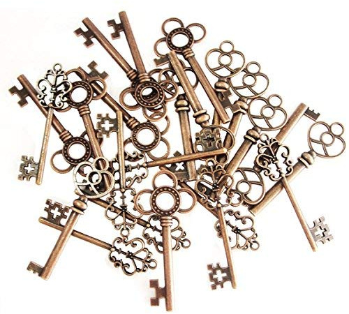 30 Stück Retro Bronze Schlüssel Anhänger Schmuck Steam Punk Deko Für Halskette Kette (Kupfer)
