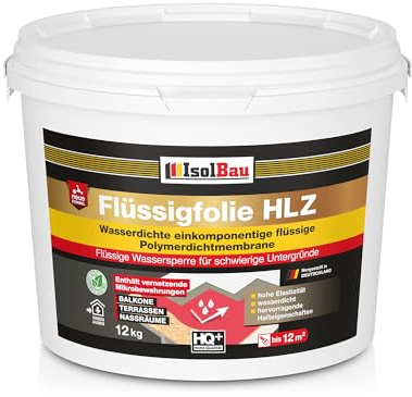 Flüssigfolie HLZ 12kg - Dichtfolie für kritische Untergründe - Wasserdichte Abdichtung für innen & Außenbereich - für Wand & Boden - Balkonabdichtung, Wasserstop, für Fliesen und Holz