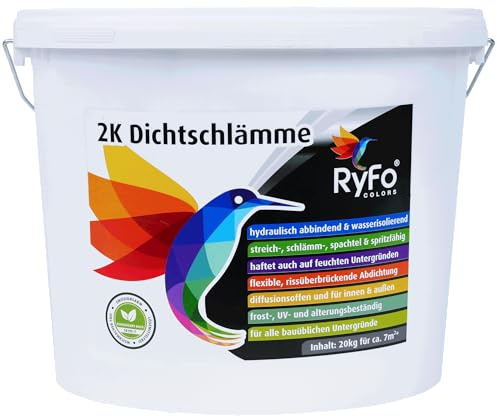RyFo Colors 2K flexible Dichtschlämme 20kg - Feuchtigkeits-Abdichtung, Wassersperre in Profiqualität für Balkon, Terrasse, Keller, Dusche und Fundament