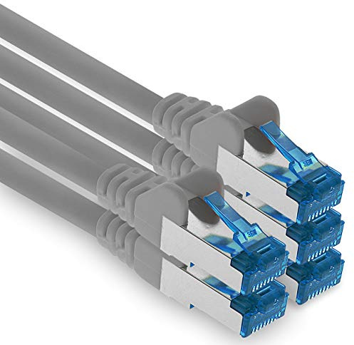 1aTTack.de Câble réseau Ethernet Gigabit LAN CAT.6a 0,5 m, câble patch RJ45 10 Gb/s SFTP PIMF gris - 5 pièces