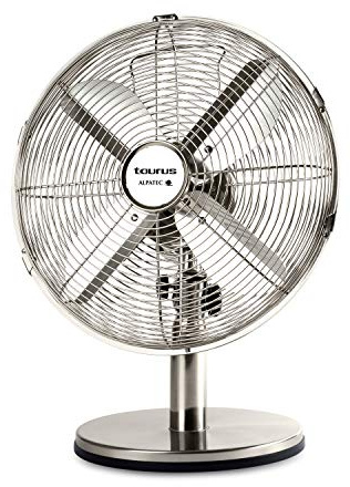Taurus Boreal 12 Legend - Ventilateur de table 35W, rétro/vintage, brush Metal, système d'oscillation et d'inclinaison, 3 vitesses, 4 lames, diamètre 30cm, base ronde antidérapante