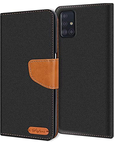 Verco Coque pour Galaxy A51, Étui Portefeuille Compatible avec Samsung Galaxy A51 Case Textures de Fibre Housse de Protection, Noir