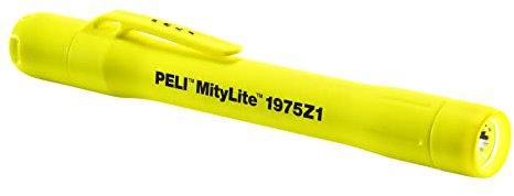 PELI MityLite 1975Z1 Linterna LED de Bolsillo con Certificado de Seguridad ATEX Zona 1, Bomberos y Uso Industrial, Resistente al Agua IP68, Color: Amarillo