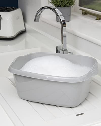 tenlite Rectangular Washing Up Bowl Wash Up Dish washing Washtub, Approx 12 Litre, 39 x 32 x 16 cm - (Soft Grey)