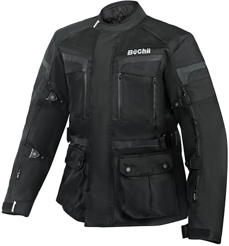 Büchii Bristal Giacca da Moto Moto Heavy Duty Cordura 600D Impermeabile Antivento Full Body Equipaggiamento Protettivo Giacca da Motociclista Estiva Invernale CE (Small, Black)