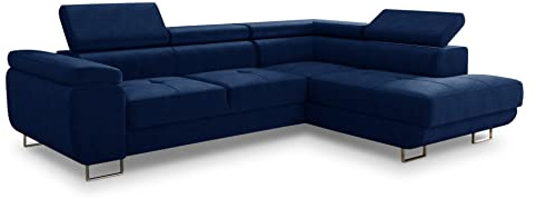 Sofnet Ecksofa Caris mit Schlaffunktion und einstellbare Kopfstützen, Wohnlandschaft mit Bettkasten, Couch, Sofa, Bettsofa (Dunkelblau (Kronos 09), Ecksofa Rechts)