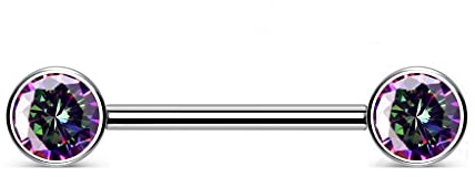 Paula & Fritz® Push-In Piercing Brustwarze Zirkonia Regenbogen dunkel Titan-IUM Grade 23 Kugel 5-mm 1,6-mm Stab-Dicke Nipple Straight Barbell Bridge
