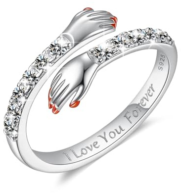 Kram ring damer 925 sterlingsilver Kom till min arm kramringar zirkonia damer öppen ring graverad 'I love you' för evigt, Kubisk zirkonia