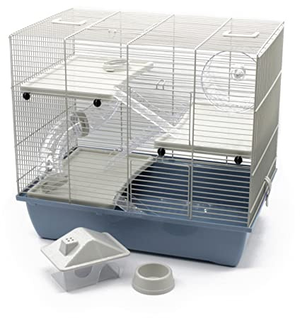 ZooPaul Nagerkäfig Hamsterkäfig Deluxe Pastel in grau blau inkl. Zubehör für Kleintiere Nager Hamster usw.