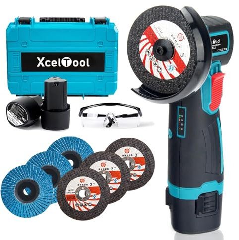 Mini Cordless Angle Grinder, 12V Brushless Grinders Machine with 2 x 2000mAh Batteries,19500RPM Battery Grinder Tool for Cutting Polishing Sharpening and Grinding, with 6 Grindering Wheel