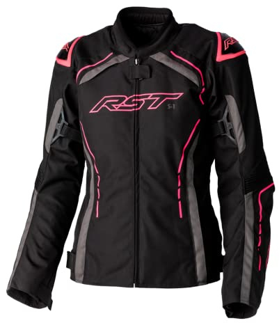 Motorbike RST S1 Ladies Textile Jacket Biker Rider Women Sports Racing CE Approved Jacket (Black/Neon Pink,14)