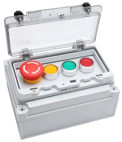 APIELE IP67 Outdoor Waterproof Box with Green/Red/Yellow Instantaneous Button Switch and Emergency Stop Switch, Anti-Misoperation Protective Cover