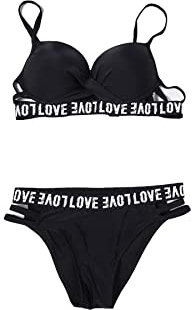 QUEEN HELENA Bikini Due Pezzi Balconcino con Ferretto Spalline Regolabili Costume da Mare Bagno Donna 235617 (42, Nero)