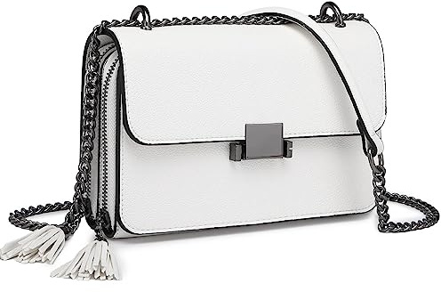 ER.Roulour Klein Handy Umhängetasche,Damen Kleine Umhängetasche,PU Leder Crossbody Schultertasche Reisepass Handytasche mit Ketten-Schulterhandtaschen (Weiß)