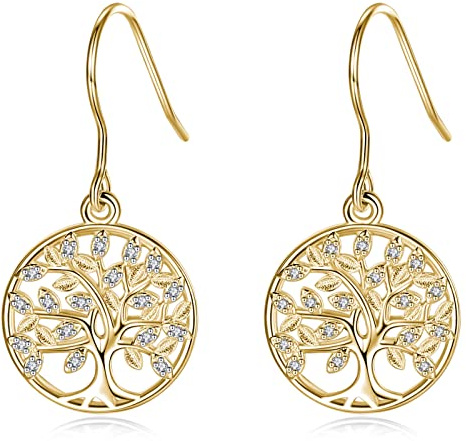 CELESTIA 925 Silver Tree of Life Dangle Drop Earrings for Women