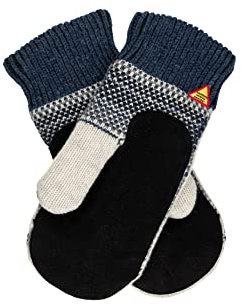 ÖJBRO VANTFABRIK 1 Paar Fäustlinge mit Ledereinsatz L (10-11) Wolle Strick-Handschuhe 4-lagige Merinowolle Wildleder Winter-Handschuhe aus Schweden, Damen & Herren, extra warm & weich - Dalarna Blå