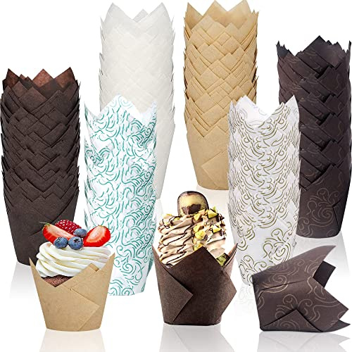 Lighterday 300 Pcs Cupcake Cases Colors Mixed Muffin Cases for Baking Greaseproof Tulip Baking Cups,Muffin Cases for Weddings Birthdays Party (6 Colours & 300 Pcs)