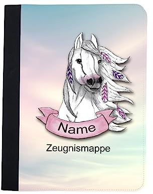 Maus-Design Zeugnismappe personalisiert Pferd mit Name | Mit Klarsichthüllen A4+, Urkundenmappe, Dokumentenmappe