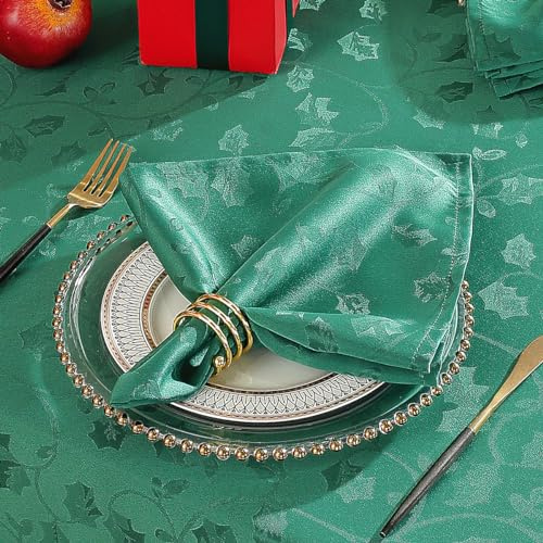 SASTYBALE Christmas Cloth Napkins Set of 4, Washable Napkins with Jacquard Leaves, Heavyweight Fabric Napkins for Restaurant Party Dinner Decor (20 x 20, Green)