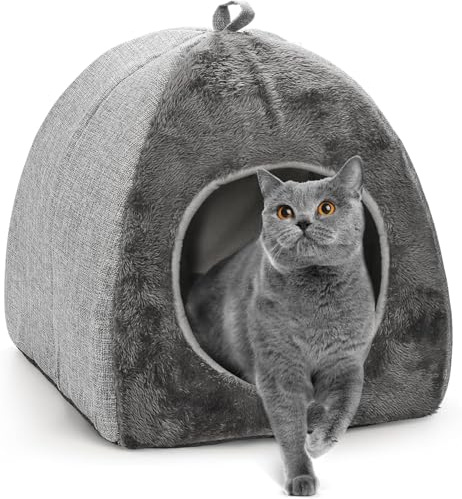 Hiceeden Faltbares Katzenbett für Wohnungskatzen, Waschbar Katzenhöhle, 2-in-1-Katzenhaus mit Derausnehmbarem, Katzenkissen, Katzenzelt mit Rutschfester Unterseite, Weiches und Selbstwärmendes