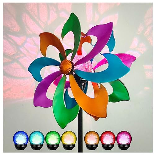 HAZARA Cazador De Viento, Molinos De Viento Al Aire Libre, Bola De Cristal con EnergíA Solar con CinéTica Hilanderos De Viento De JardíN,Color