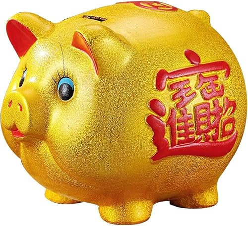 OCEANO Porcellino Salvadanaio Maiale d’oro Portafortuna Oro Lucky Piggy Money Bank Maialino Portamonete Risparmi Soprammobile Ceramica Porcellana Cinese Orientale dorato good luck Idea regalo (L)