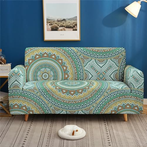 Sofa Überzug 2 Sitzer Mandala-Muster Sofabezug, Druck Sofaschoner rutschfest, Elastisch Couch Überzug Mit Armlehnen, Sofa Cover Sofahusse Sofaüberwurf Couch Überwurf