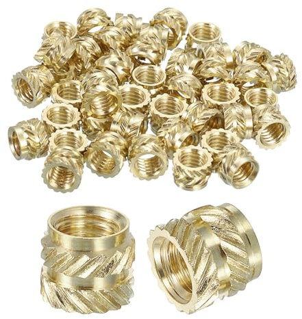 QUARKZMAN Tuercas de Inserción Estriadas, 50 Unidades M5 x 6mm L x 7mm OD Tuercas de Latón para Impresión 3D Tuercas de Inserción Roscadas Hembra Latón | Para la inserción de inserciones termofijadas de latón, insertos roscados hembra, latón
