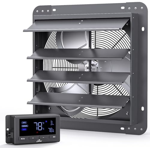iLIVING 16 Wall Mounted Shutter Exhaust Fan, Automatic Shutter, Temperature and Humidity Controls with Variable Speed, 1736 CFM at 1600 RPM DC Motor